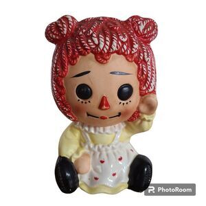 Vintage 1975 Raggedy Ann Ceramic Coin Bank With Music Box - Works!